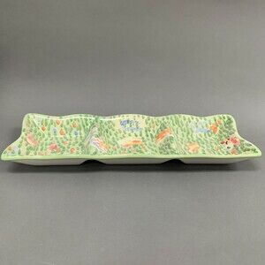 WCL Green Divided 3 Serving Dish Tray Plate 19 1/4 x 7 x 2 Floral Rectangle